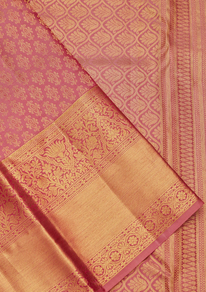 Onion Pink Zariwork Pure Silk Saree-Koskii