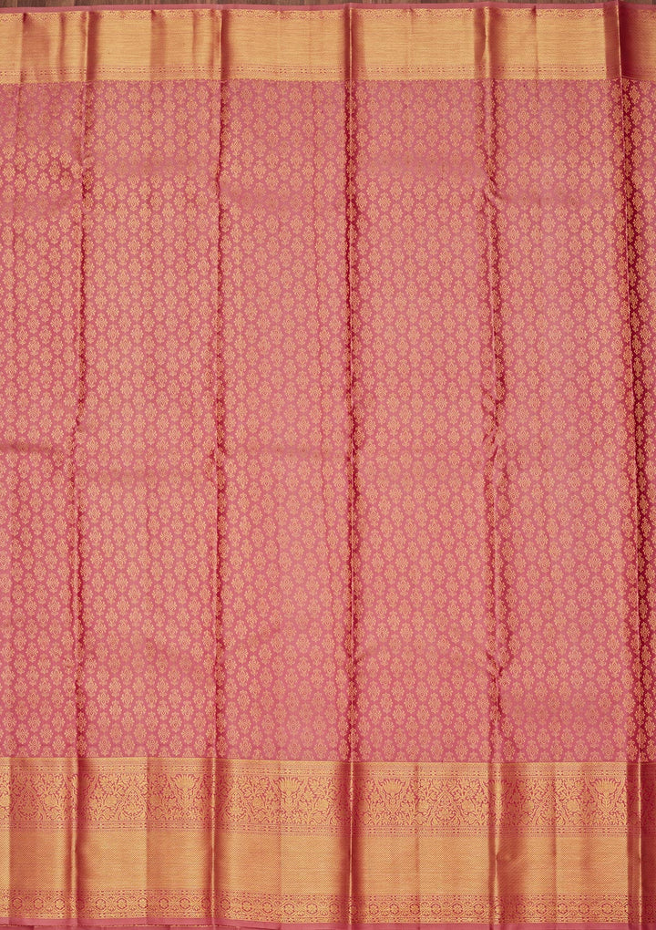 Onion Pink Zariwork Pure Silk Saree-Koskii