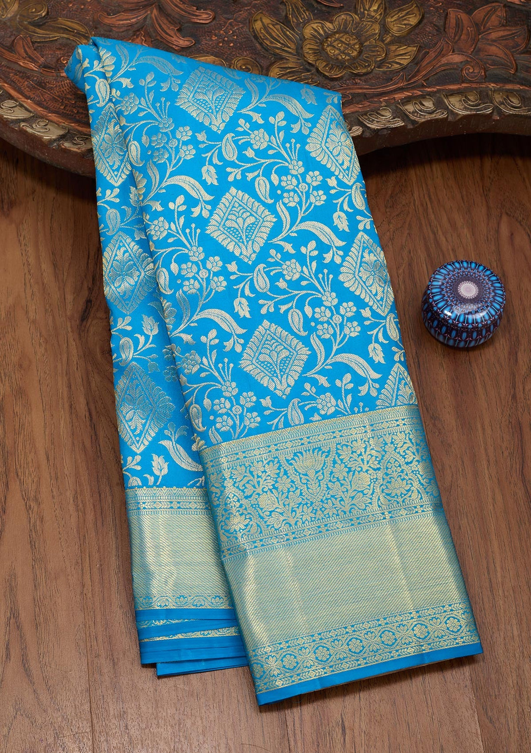 Royal Blue Zariwork Pure Silk Saree-Koskii