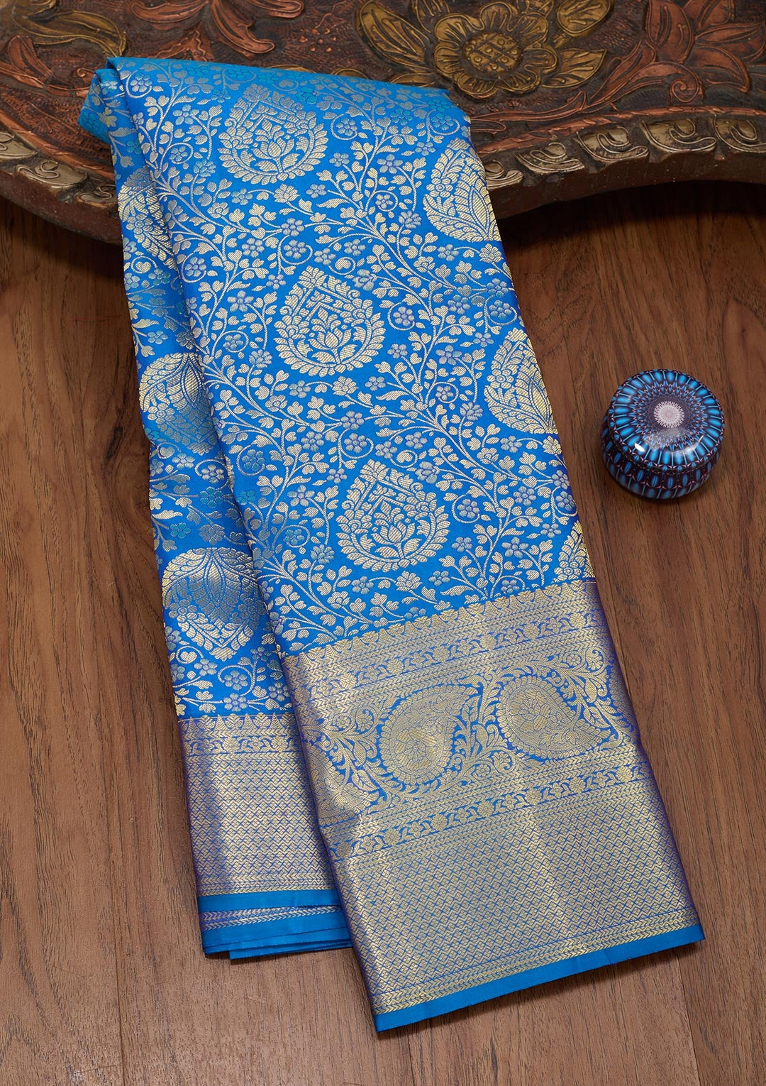Royal Blue Zariwork Pure Silk Saree-Koskii