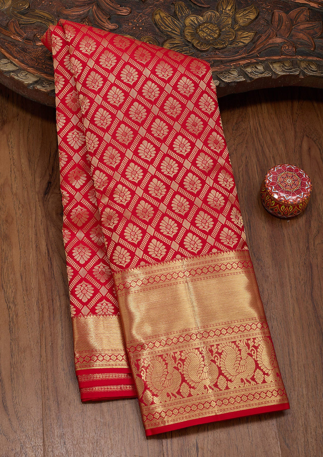 Red Zariwork Pure Silk Saree-Koskii