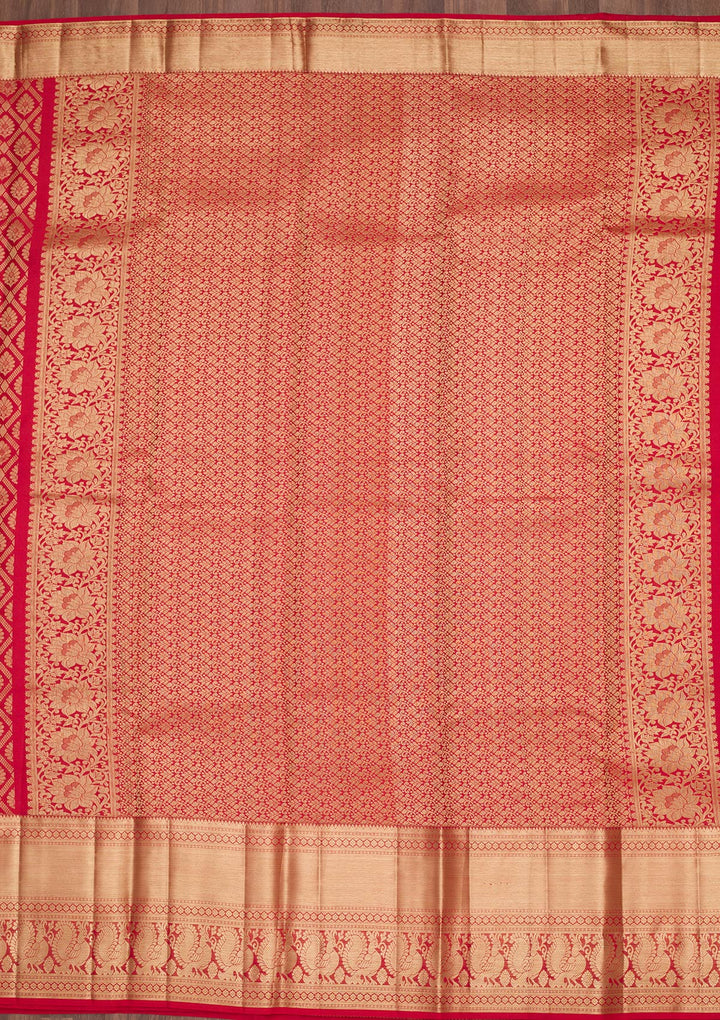 Red Zariwork Pure Silk Saree-Koskii