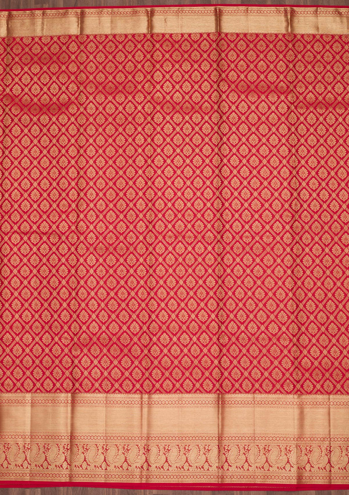 Red Zariwork Pure Silk Saree-Koskii
