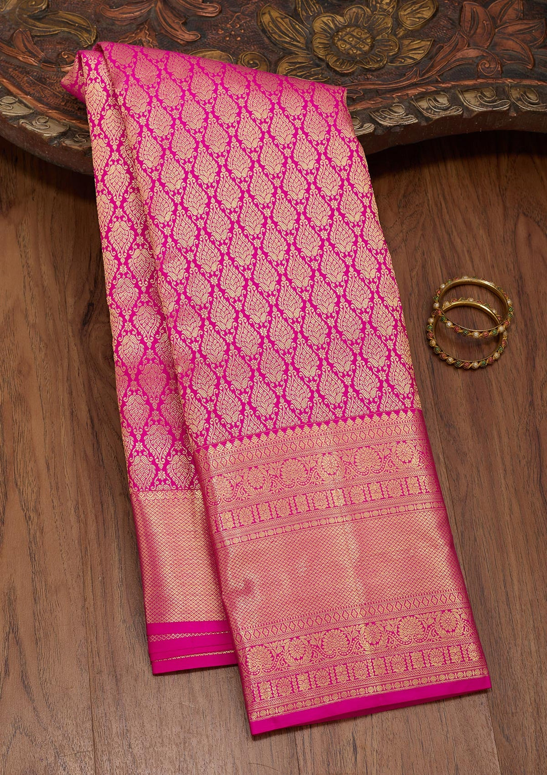 Rani Pink Zariwork Pure Silk Saree-Koskii