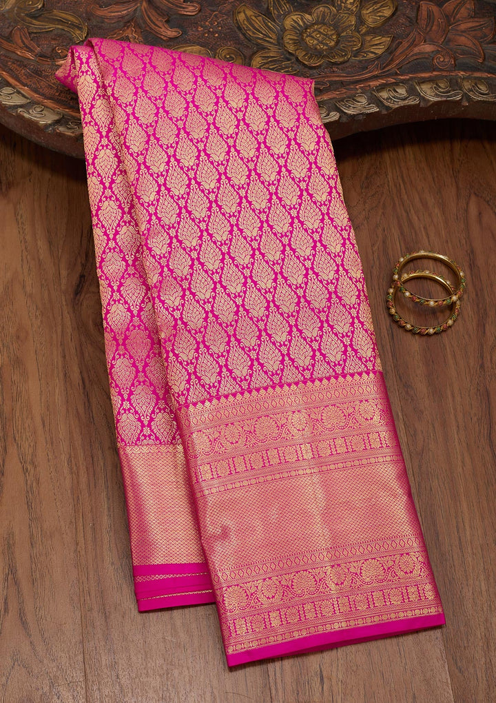 Rani Pink Zariwork Pure Silk Saree-Koskii