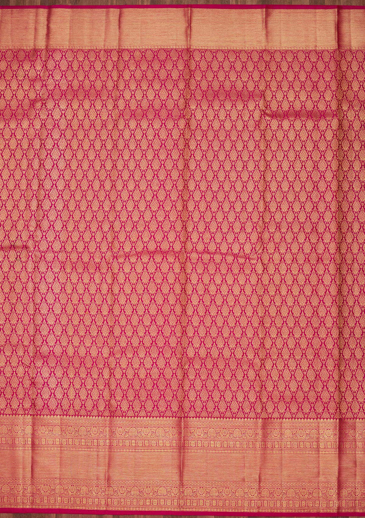 Rani Pink Zariwork Pure Silk Saree-Koskii