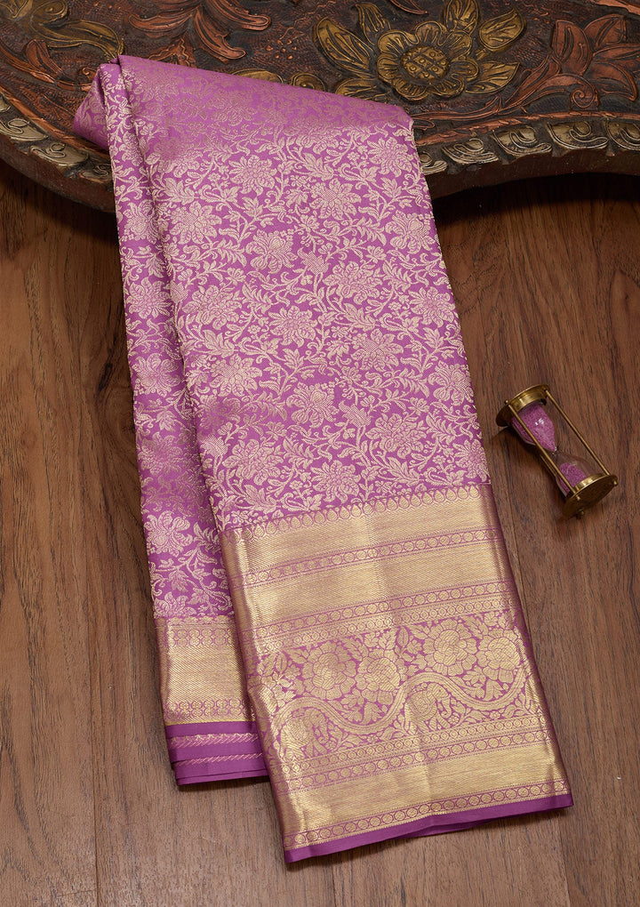 Purple Zariwork Pure Silk Saree-Koskii