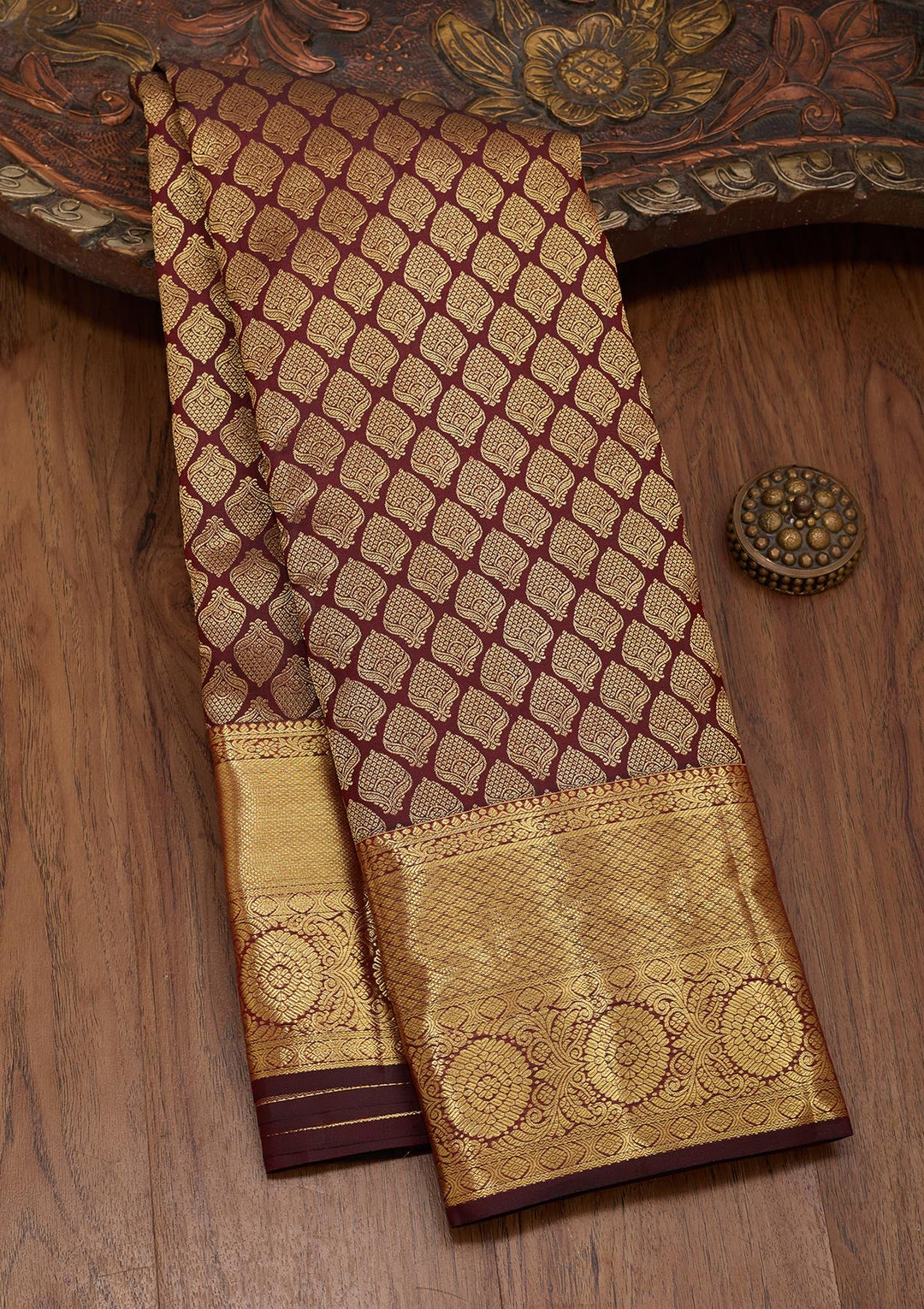Brown Zariwork Pure Silk Saree-Koskii