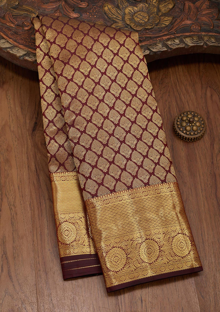 Brown Zariwork Pure Silk Saree-Koskii