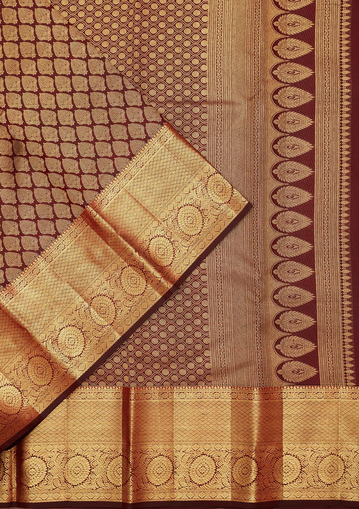 Brown Zariwork Pure Silk Saree-Koskii