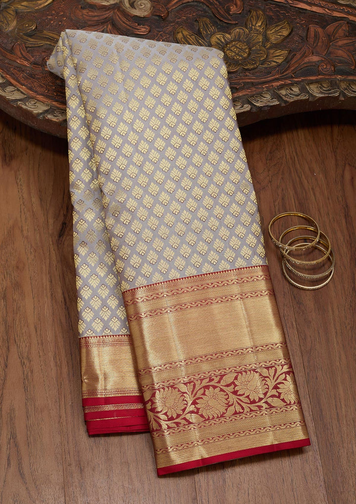 Grey Zariwork Pure Silk Saree-Koskii