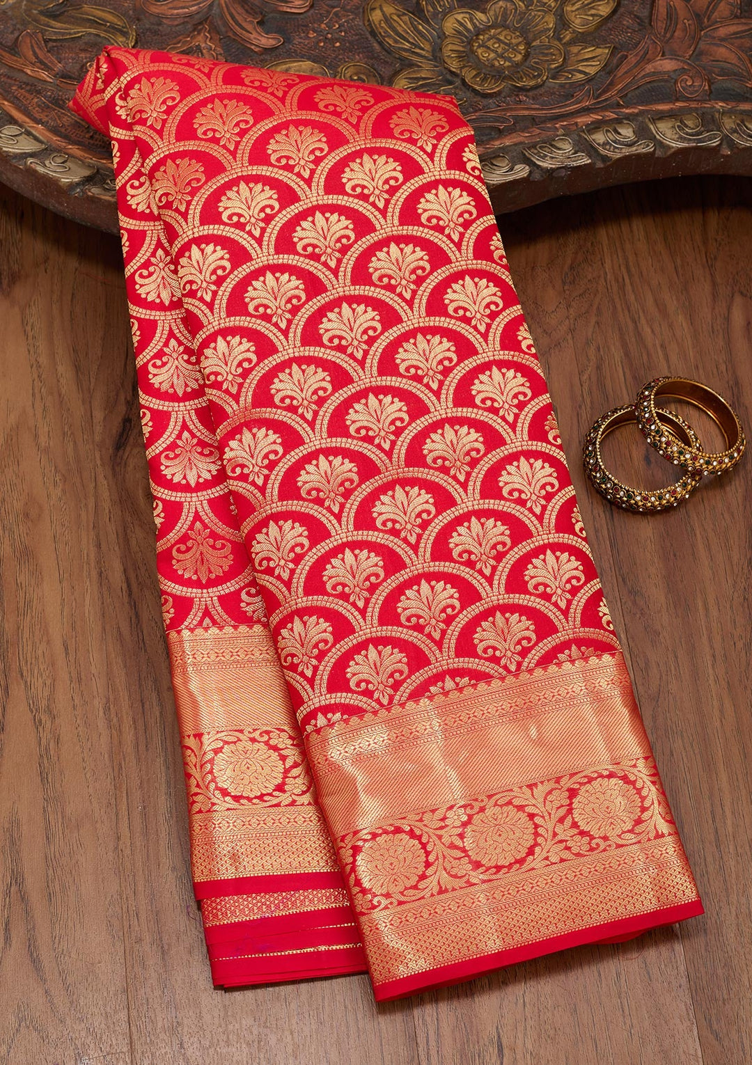 Red Zariwork Pure Silk Saree-Koskii