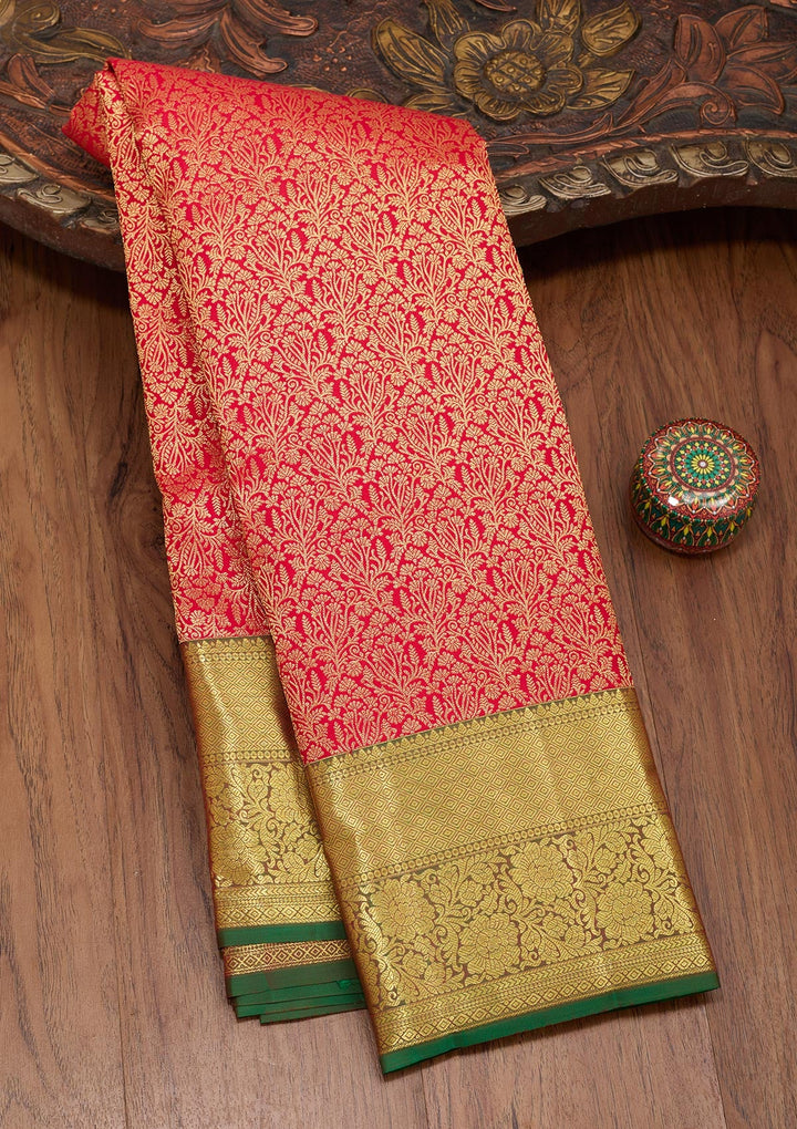Red Zariwork Pure Silk Saree-Koskii
