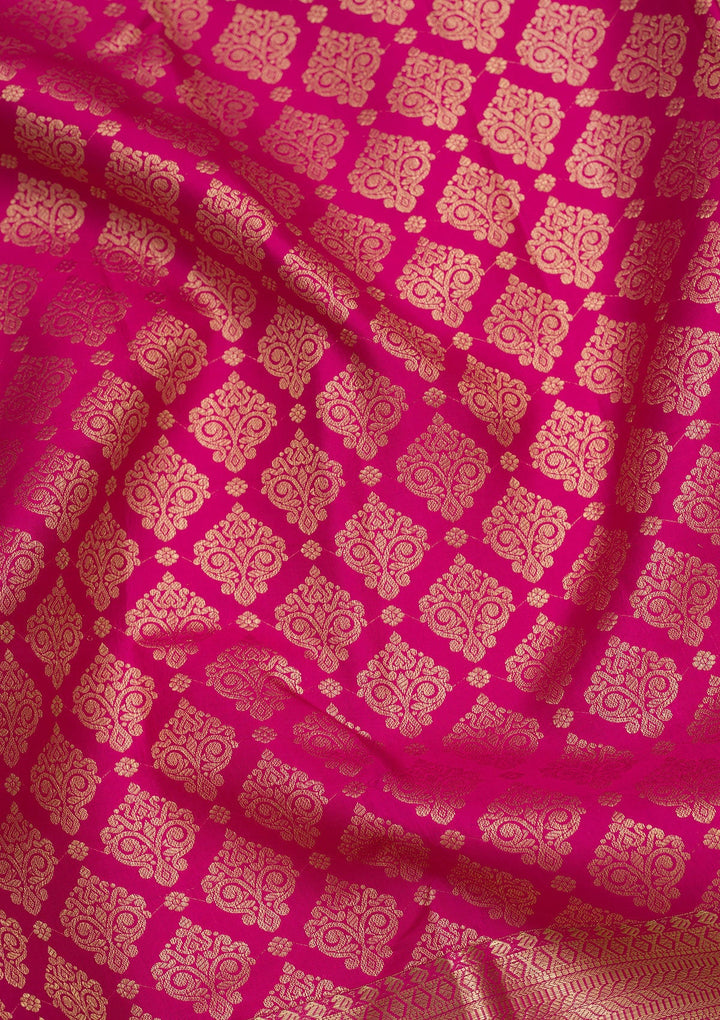 Magenta Pink Zariwork Pure Silk Saree-Koskii