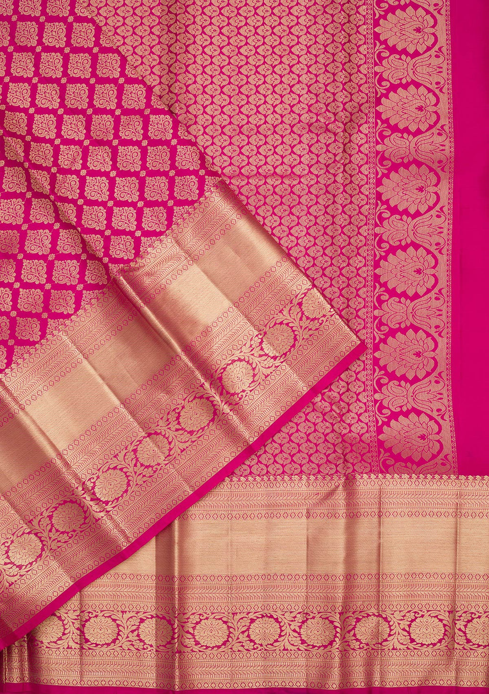 Magenta Pink Zariwork Pure Silk Saree-Koskii