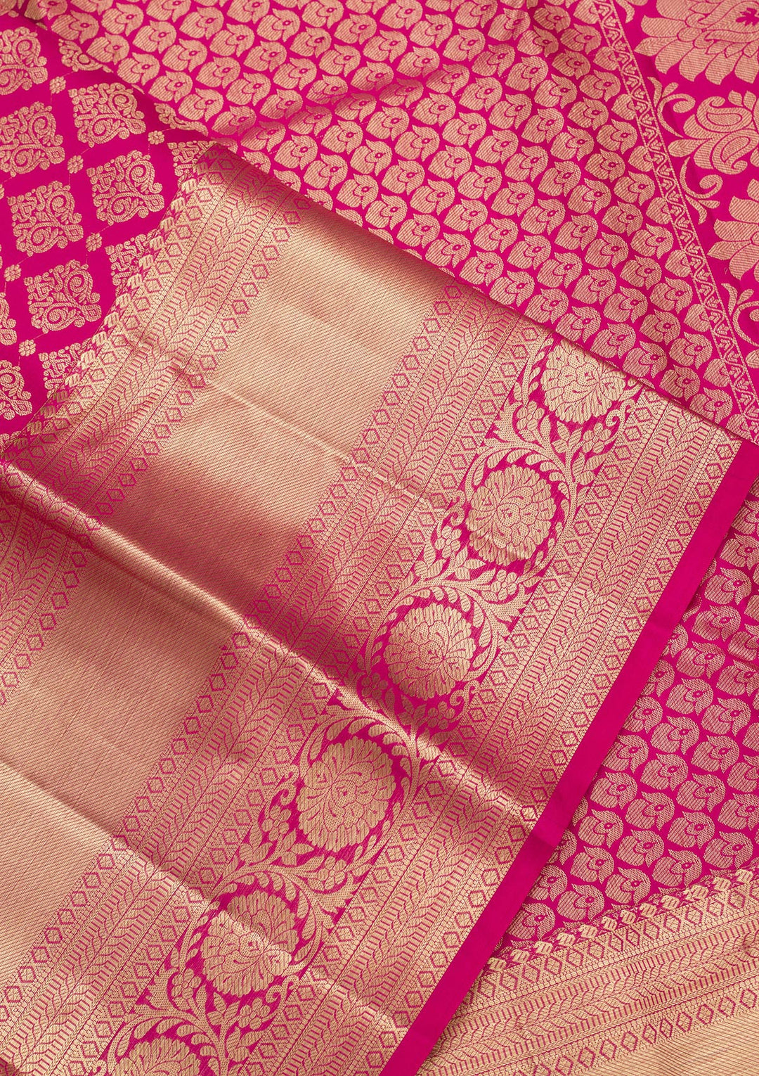 Magenta Pink Zariwork Pure Silk Saree-Koskii