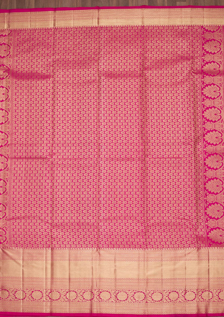 Magenta Pink Zariwork Pure Silk Saree-Koskii