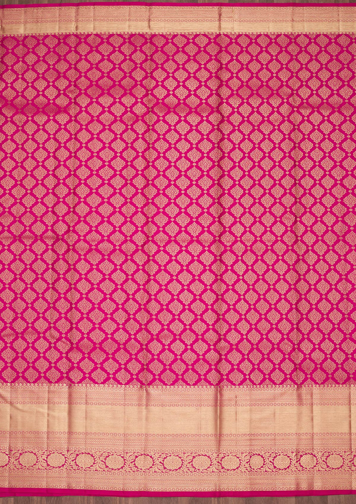 Magenta Pink Zariwork Pure Silk Saree-Koskii