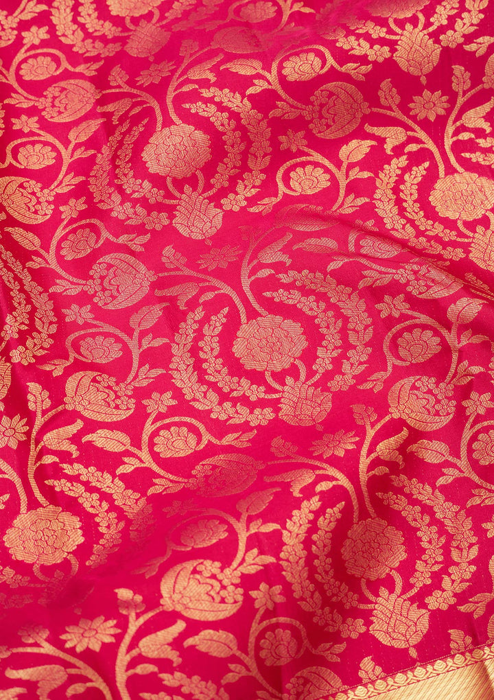 Rani Pink Zariwork Pure Silk Saree-Koskii