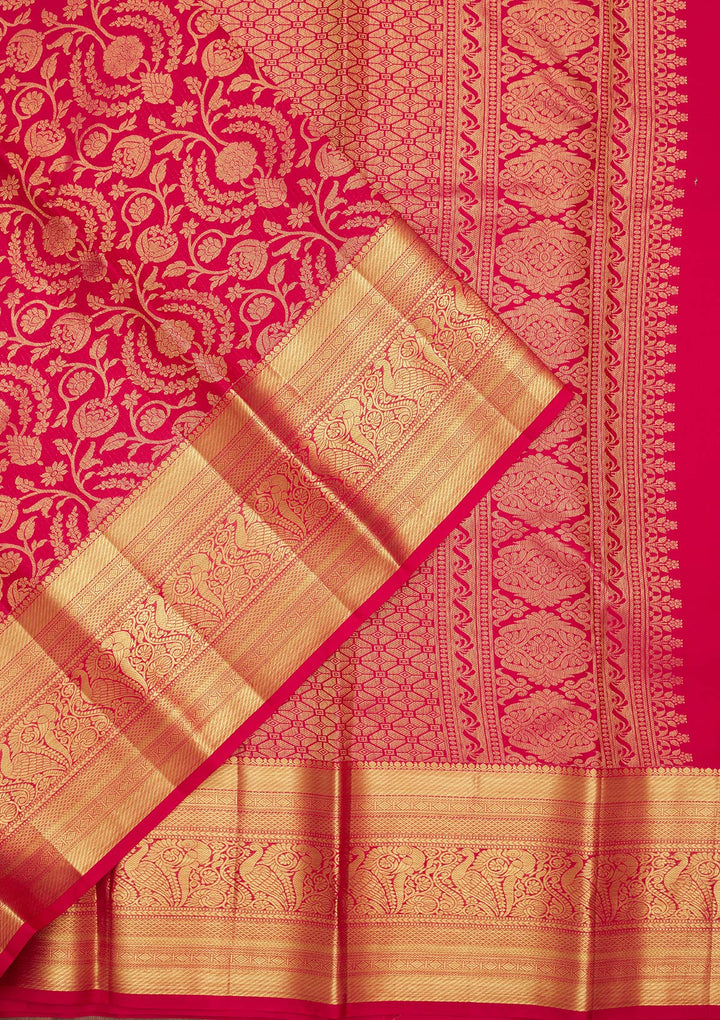 Rani Pink Zariwork Pure Silk Saree-Koskii