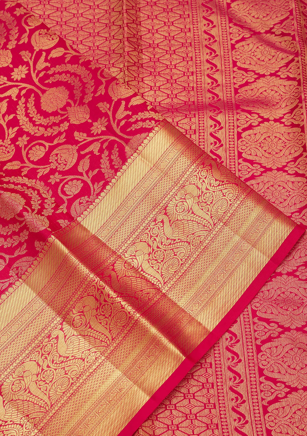 Rani Pink Zariwork Pure Silk Saree-Koskii