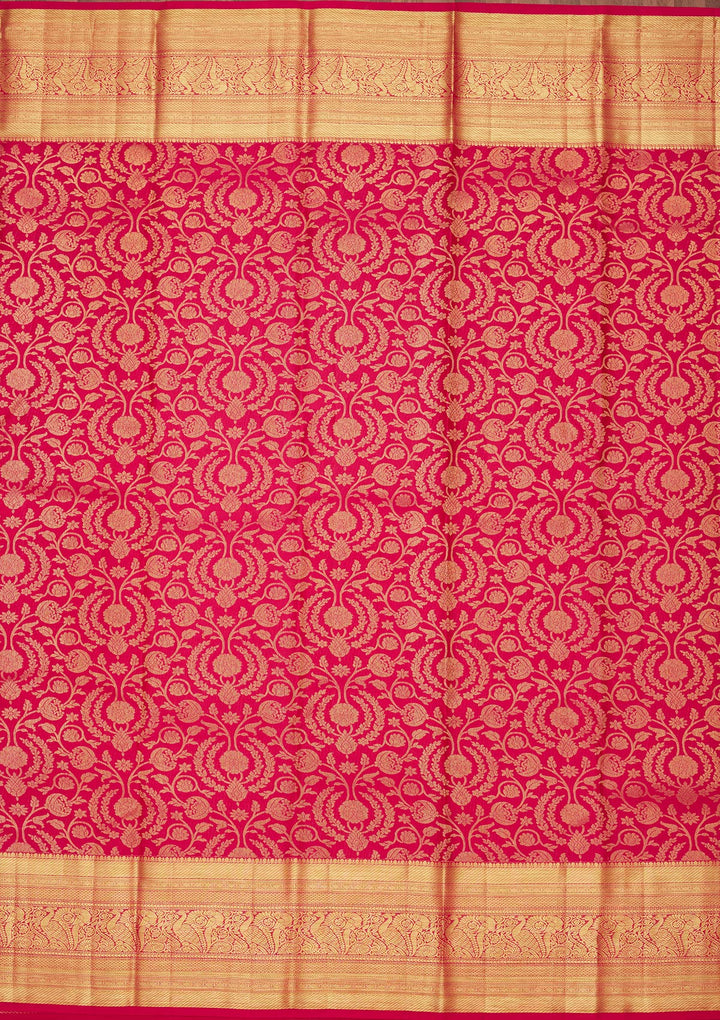 Rani Pink Zariwork Pure Silk Saree-Koskii