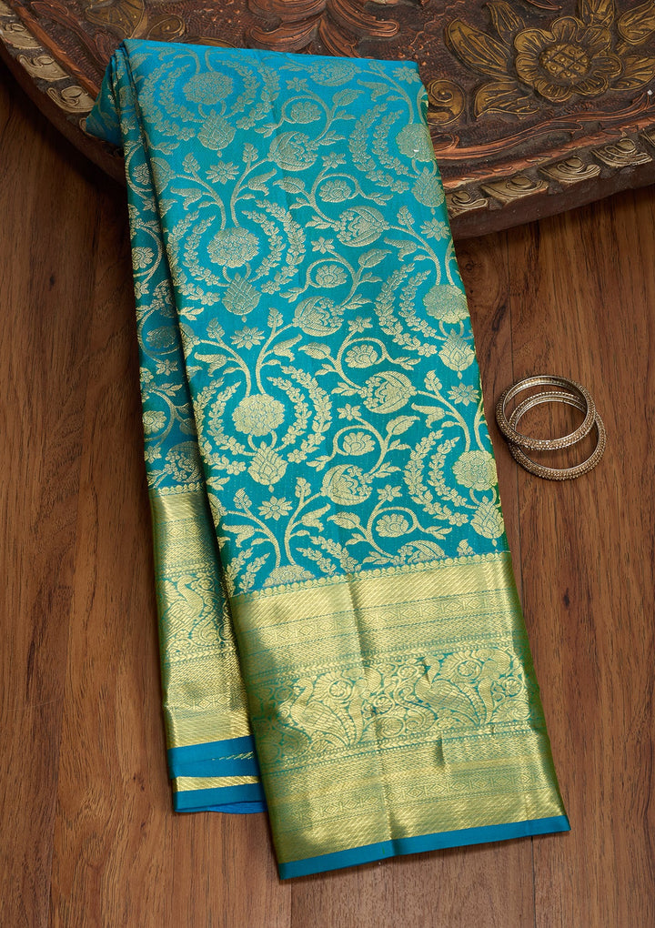 Turquoise Blue Dharmavaram Pure Silk Saree