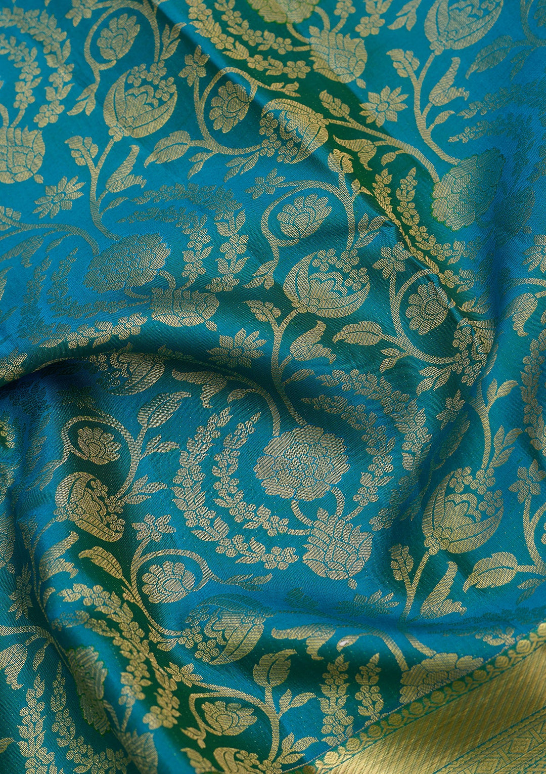 Turquoise Blue Dharmavaram Pure Silk Saree