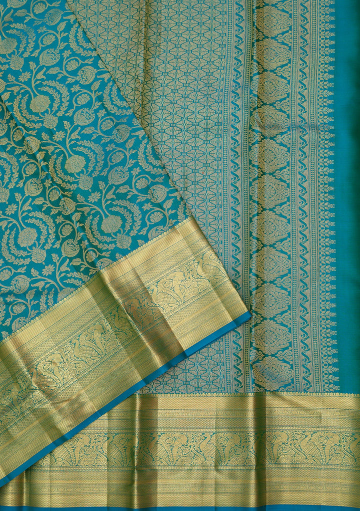 Turquoise Blue Dharmavaram Pure Silk Saree
