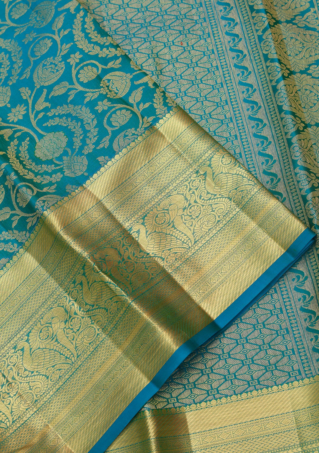 Turquoise Blue Dharmavaram Pure Silk Saree