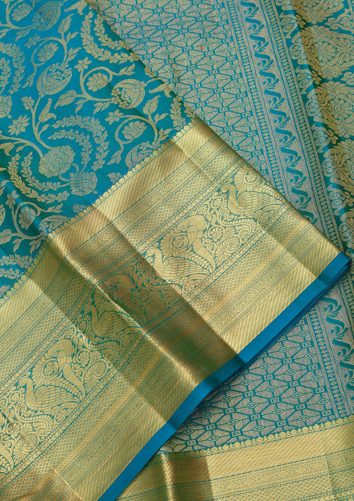 Turquoise Blue Dharmavaram Pure Silk Saree