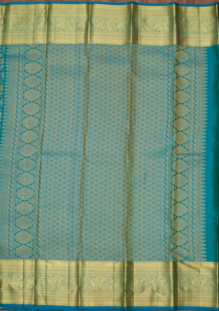 Turquoise Blue Dharmavaram Pure Silk Saree