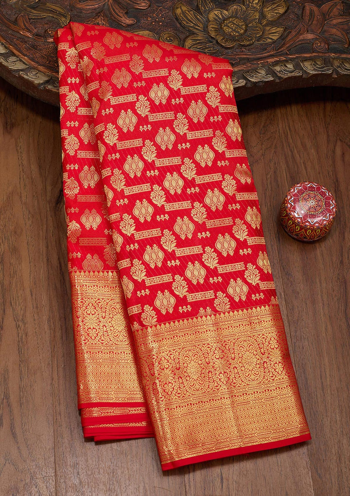 Red Zariwork Pure Silk Saree-Koskii