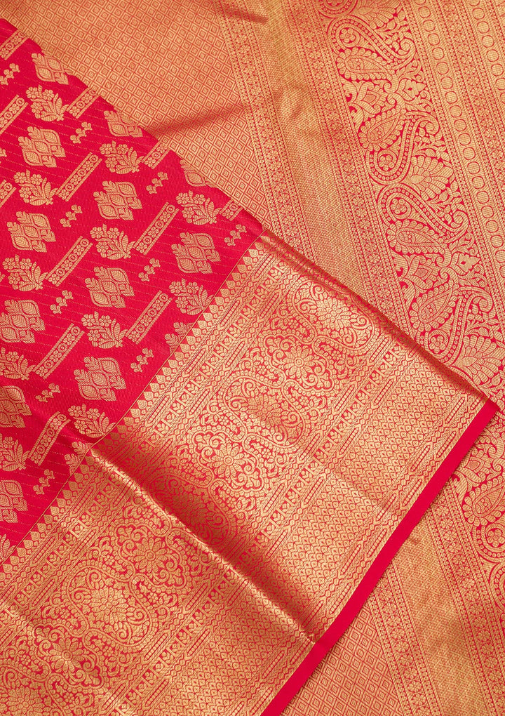Red Zariwork Pure Silk Saree-Koskii