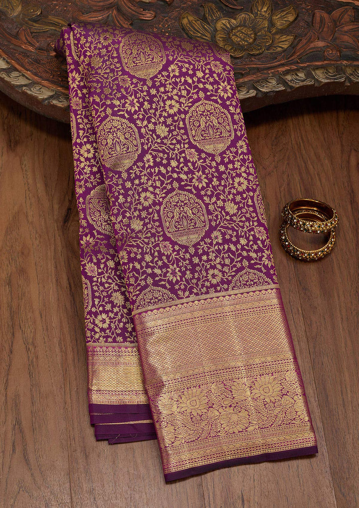 Purple Zariwork Pure Silk Saree-Koskii