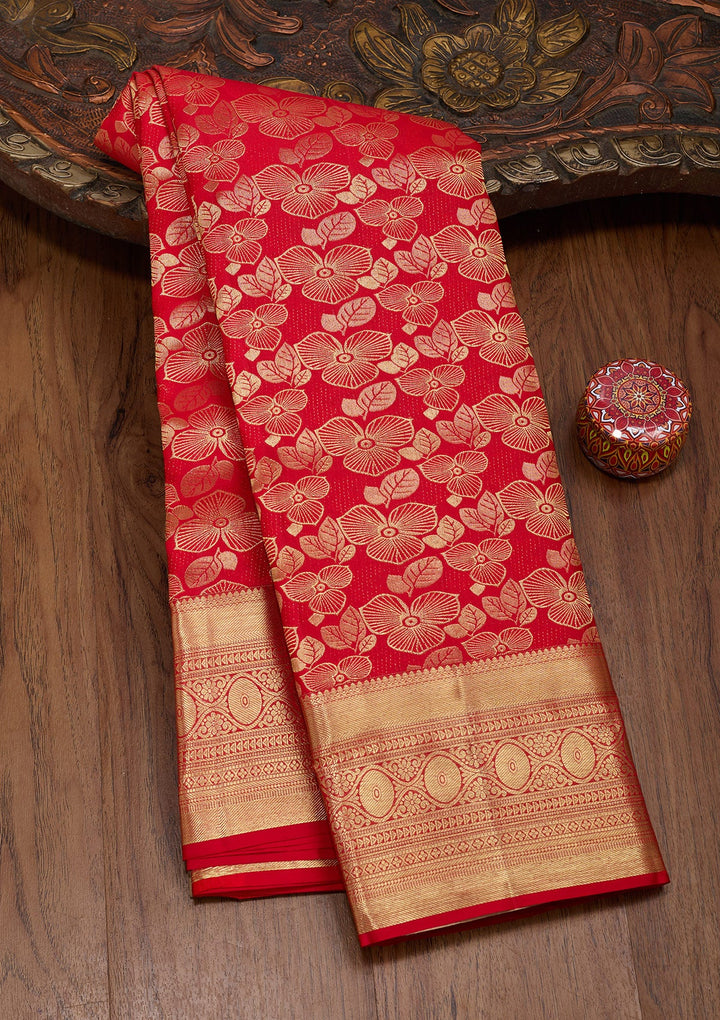 Red Zariwork Pure Silk Saree-Koskii