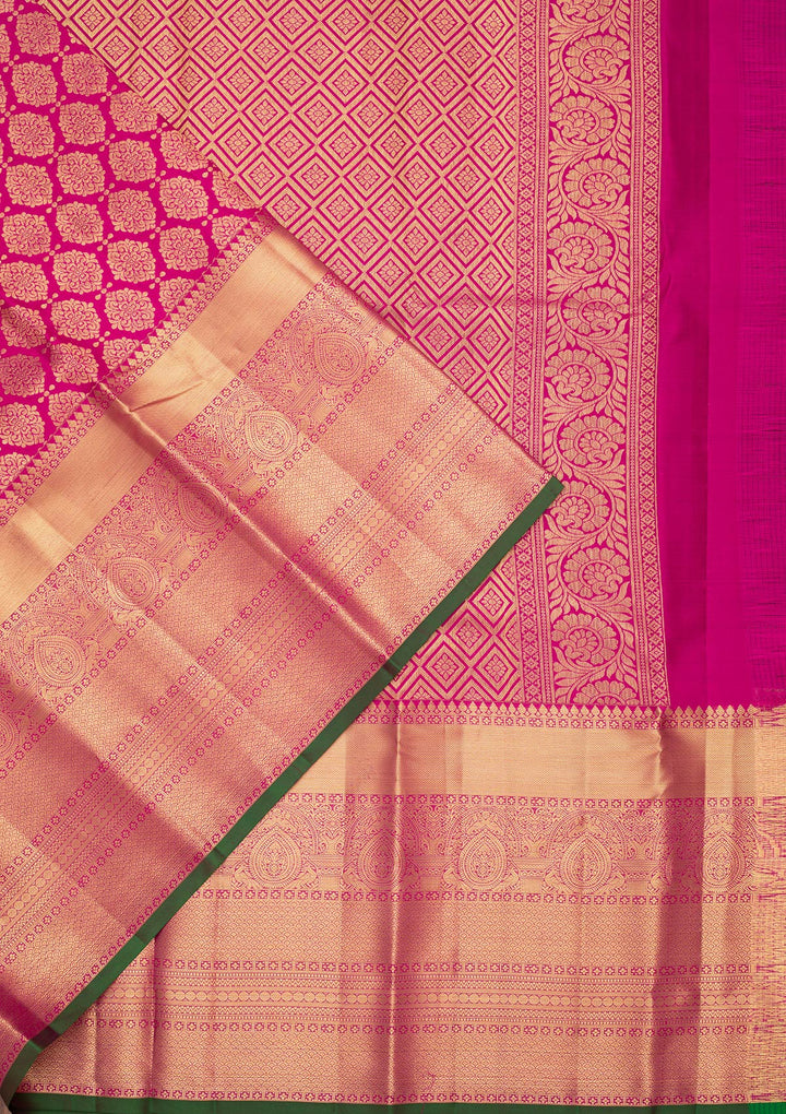 Magenta Pink Zariwork Pure Silk Saree-Koskii