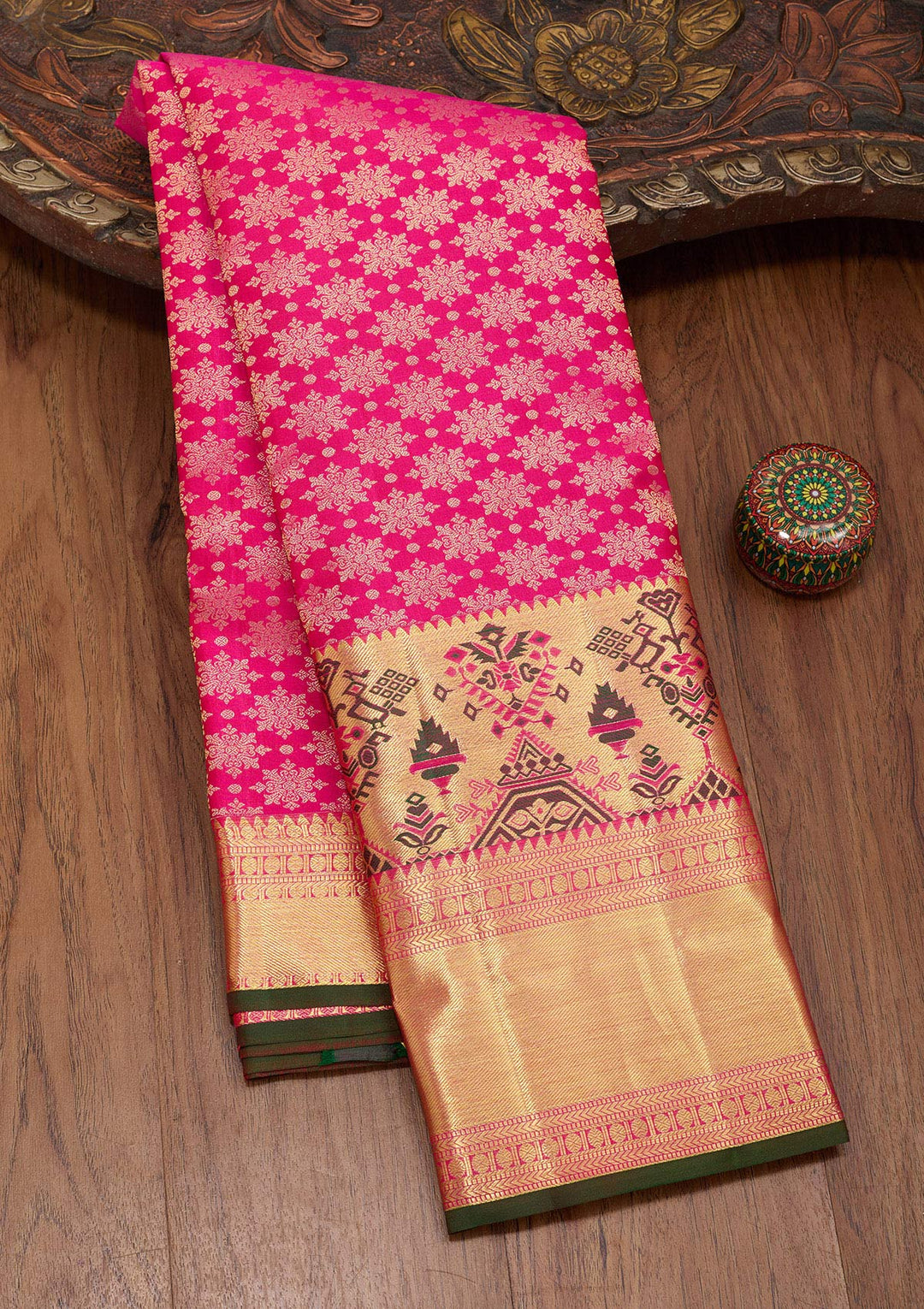 Rani Pink Zariwork Pure Silk Saree-Koskii