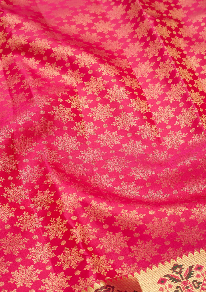 Rani Pink Zariwork Pure Silk Saree-Koskii