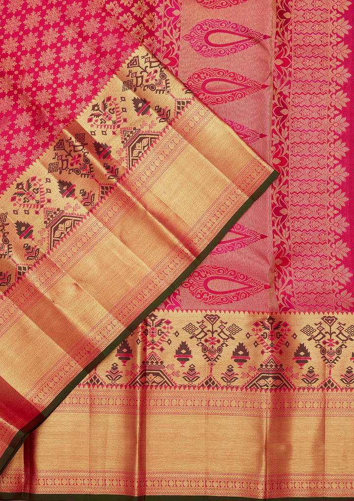 Rani Pink Zariwork Pure Silk Saree-Koskii