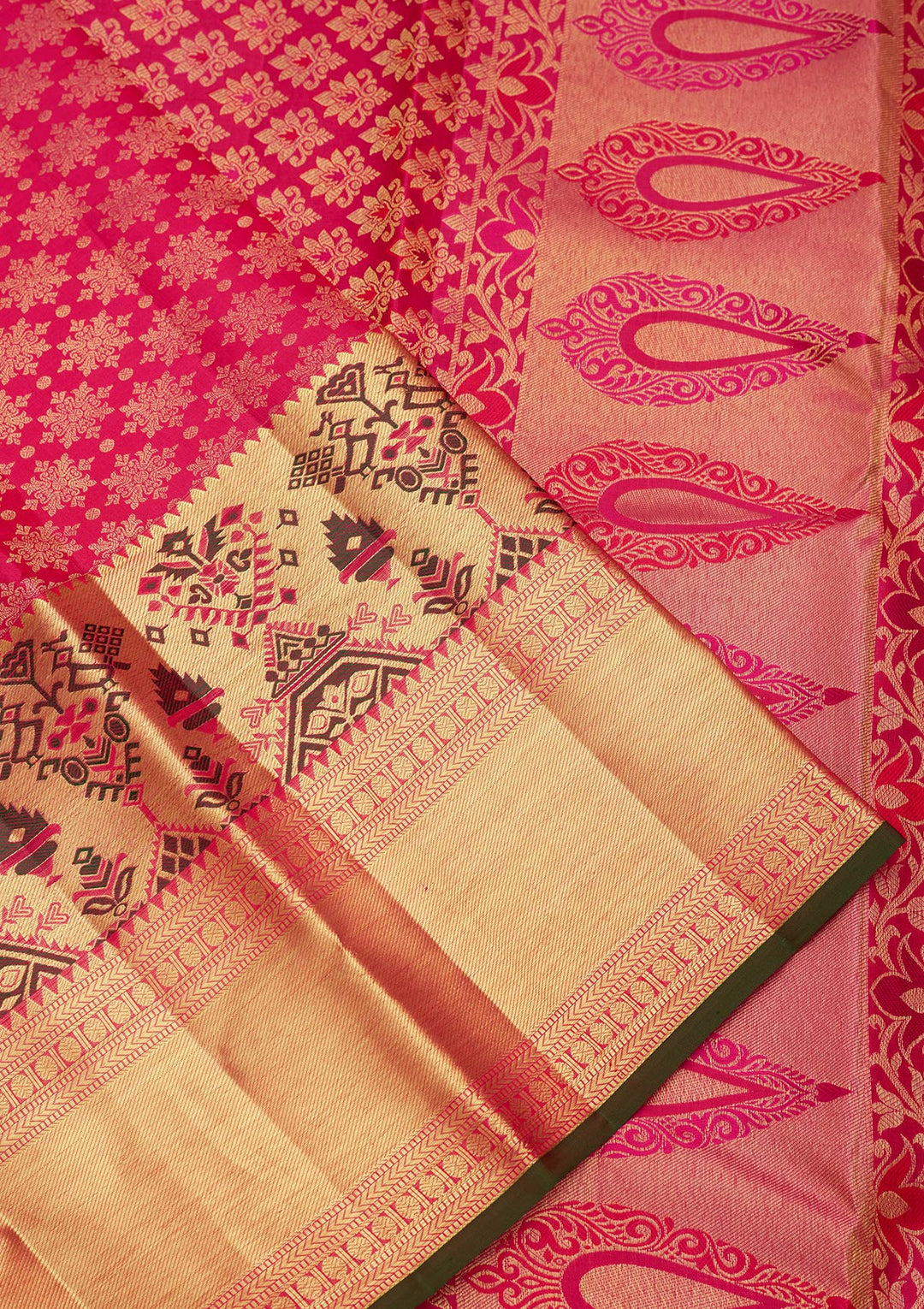 Rani Pink Zariwork Pure Silk Saree-Koskii