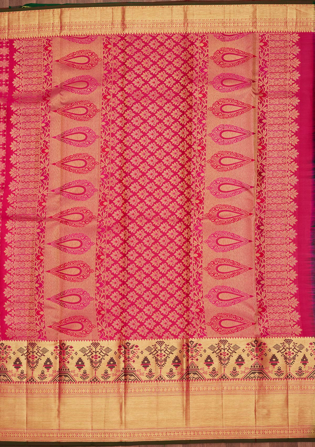 Rani Pink Zariwork Pure Silk Saree-Koskii