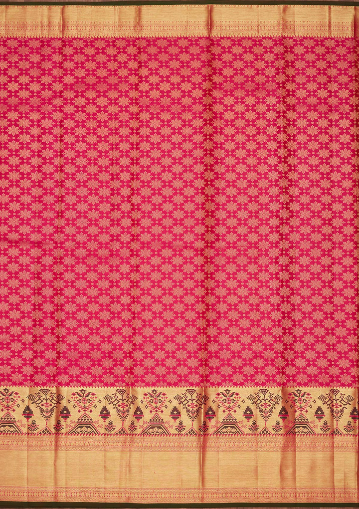 Rani Pink Zariwork Pure Silk Saree-Koskii