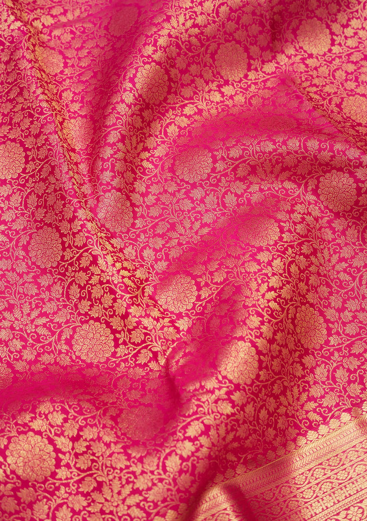 Magenta Pink Zariwork Pure Silk Saree-Koskii