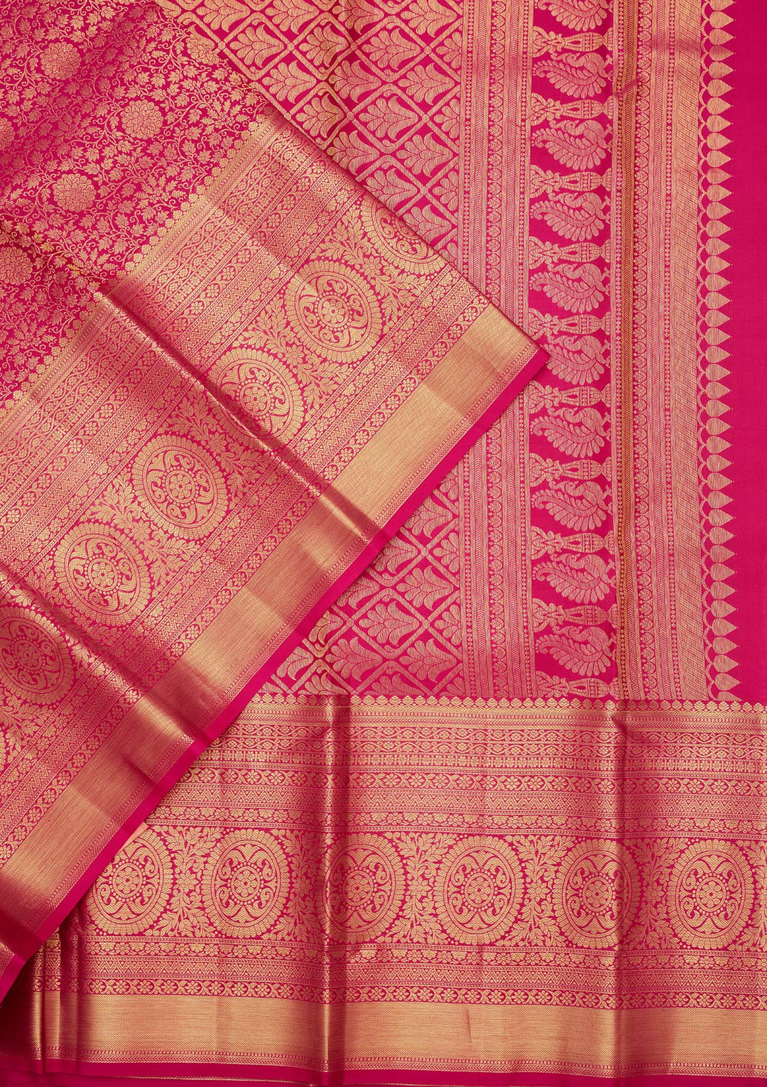 Magenta Pink Zariwork Pure Silk Saree-Koskii