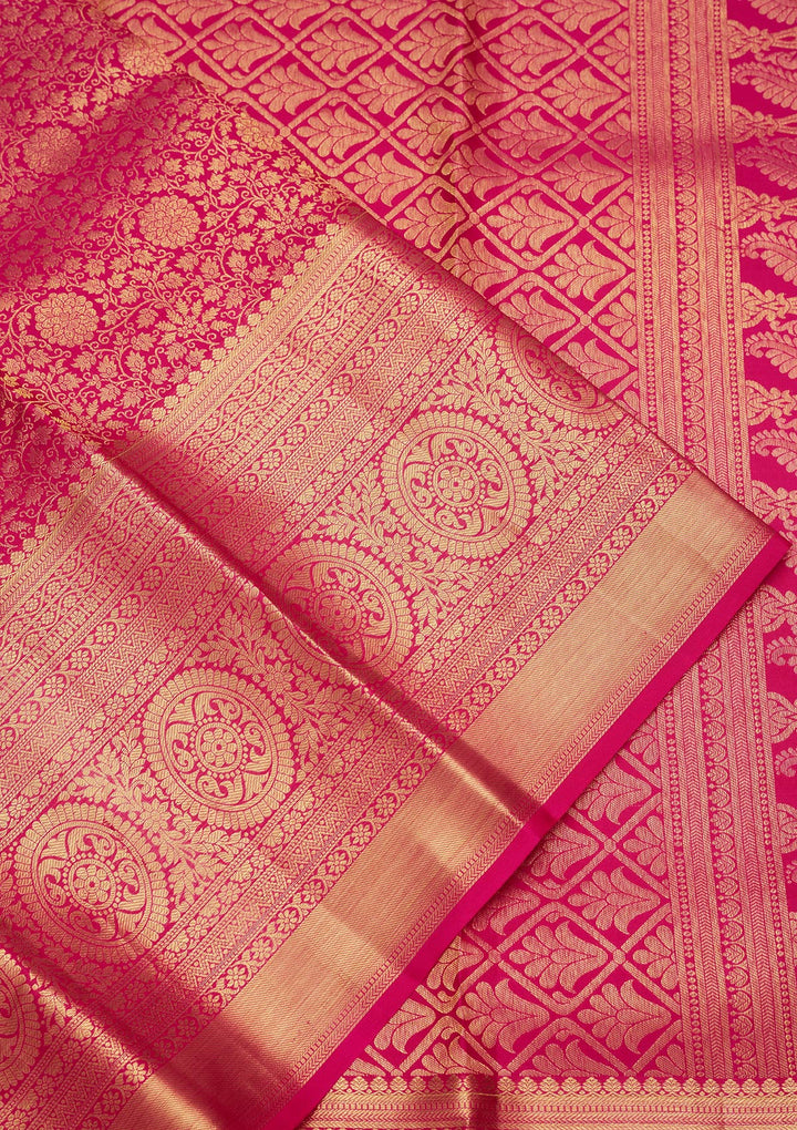 Magenta Pink Zariwork Pure Silk Saree-Koskii