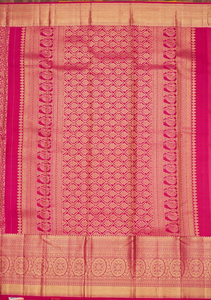 Magenta Pink Zariwork Pure Silk Saree-Koskii
