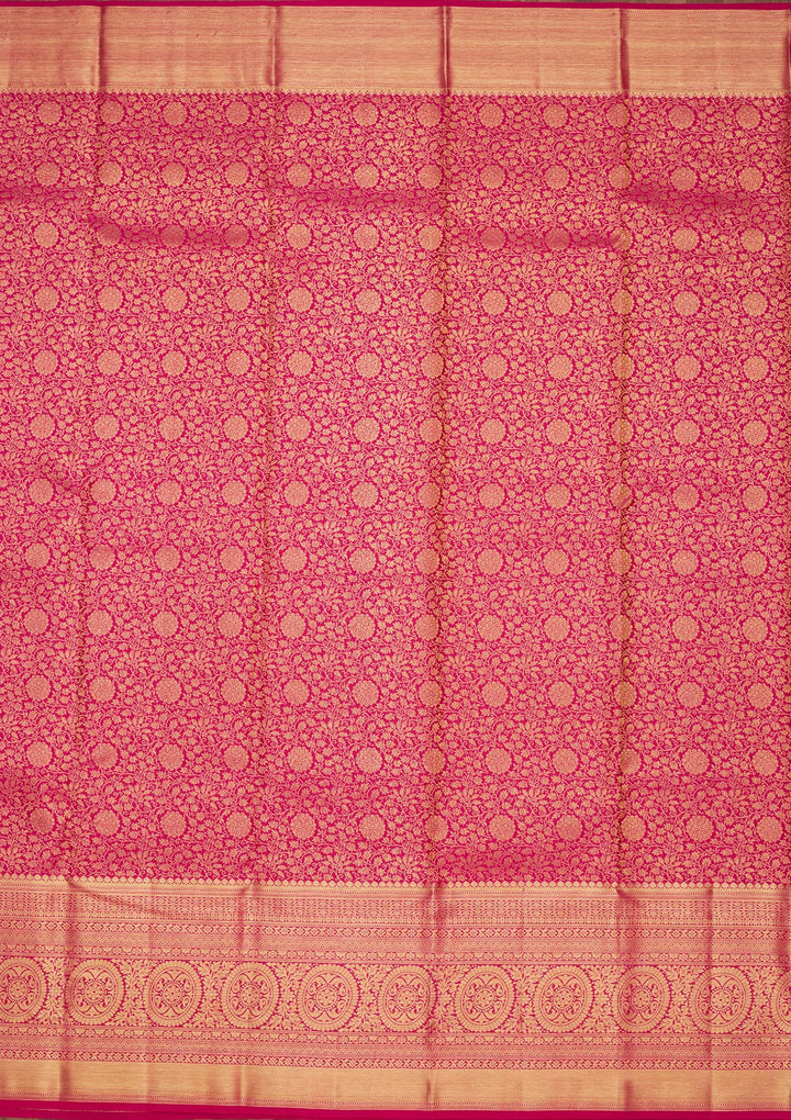 Magenta Pink Zariwork Pure Silk Saree-Koskii