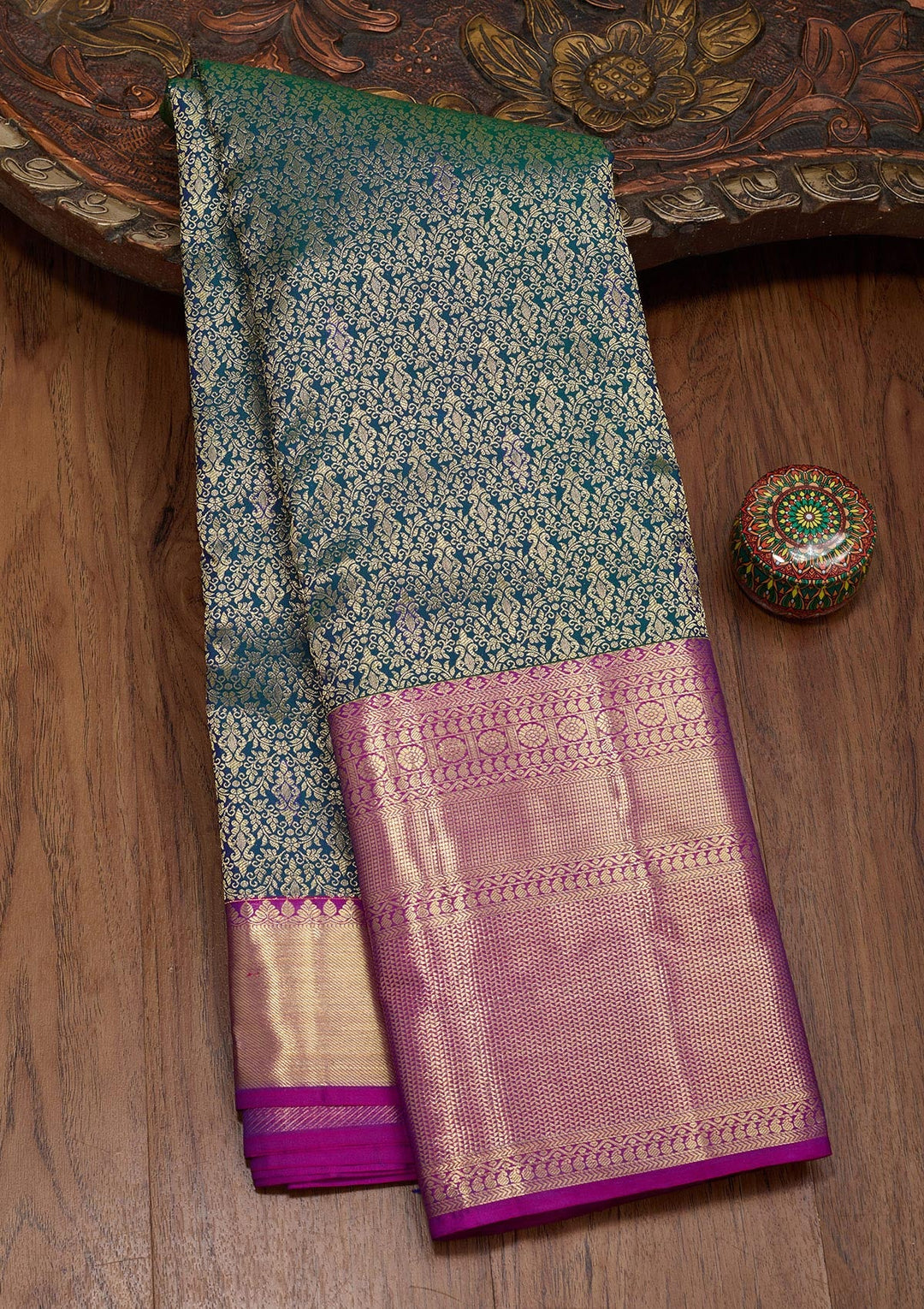 Rama Green Zariwork Pure Silk Saree-Koskii