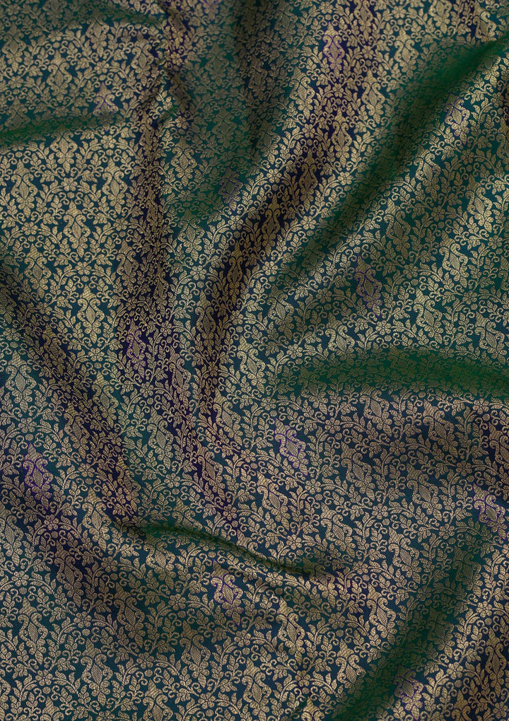 Rama Green Zariwork Pure Silk Saree-Koskii